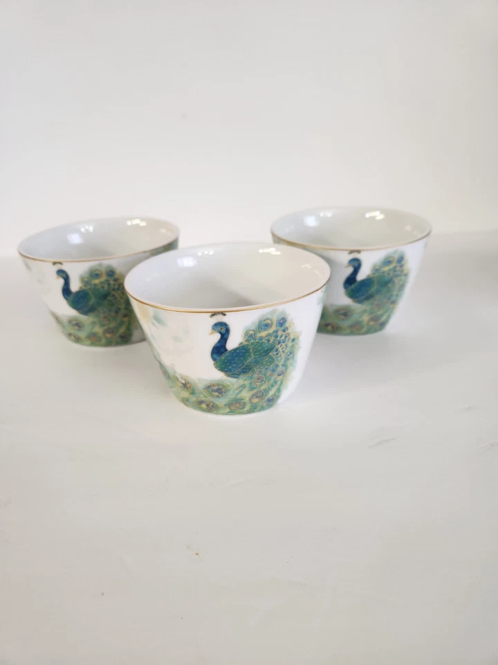 Juego de 3 tazones de postre de arroz sopa aperitivo pavo real 222 Fifth Lakshmi Foto 2 de 4