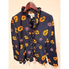 Carolina Herrera Sample Silk Floral Blouse Fe...