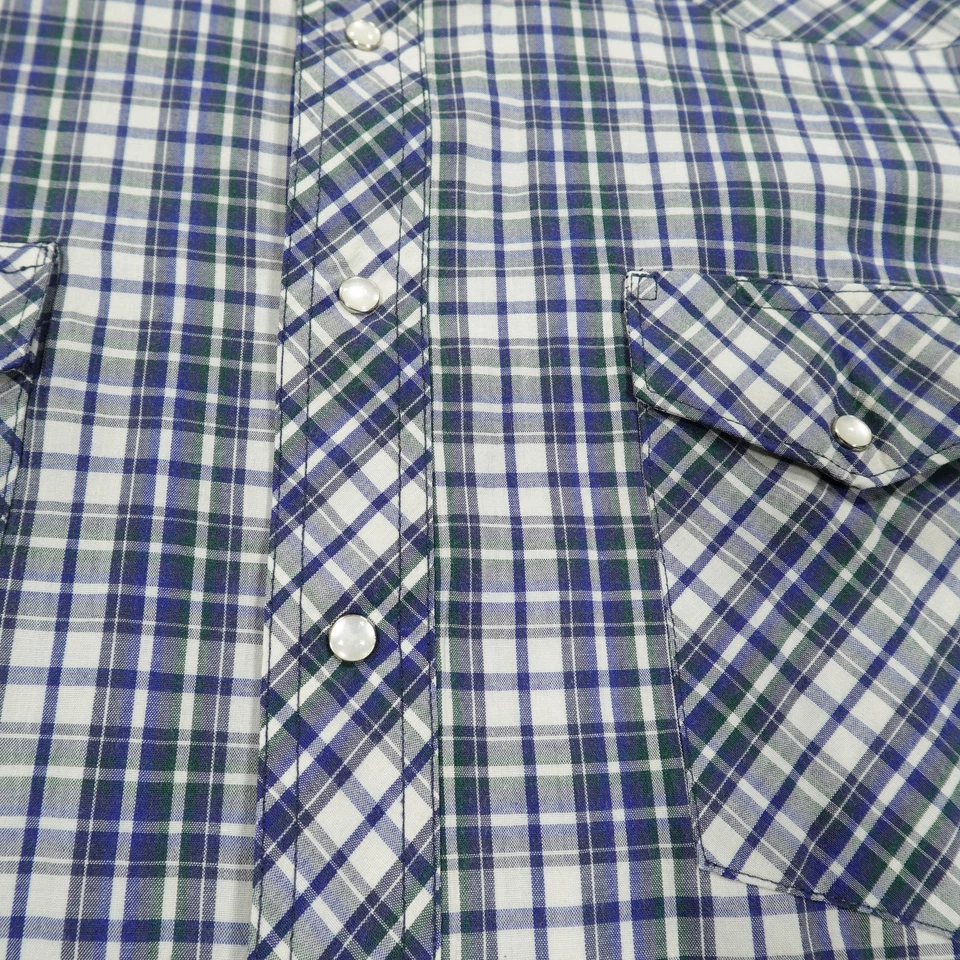 Camisa Rustler De Colección Para Hombres 2XL Azul Verde A Cuadros Perla Occidental Colas Largas a Presión Foto 3 de 4