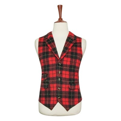 Mens 46R Wool Tartan Plaid Vest Red Black Yellow Waistcoat Formal Wedding Party