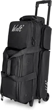 WOLT 3 Ball Bowling Bag on Wheels, 3 Ball Roller Bag w/ Shoe Compartment, Black