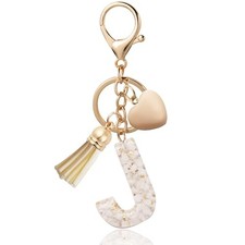 Butterfly Initial Keychain for Women, Resin Letter Bag Charm White J