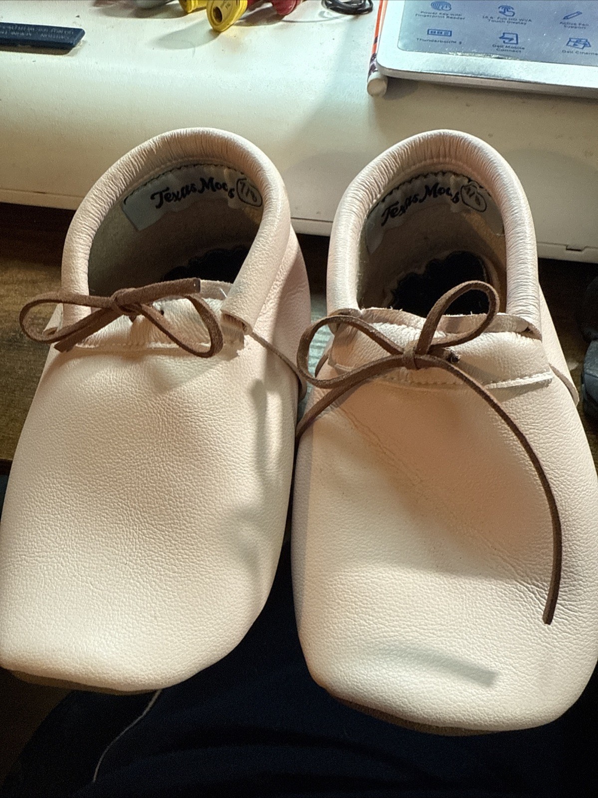 Texas Moccs Baby Moccasins Size 7/8 Solid Pink with brown Shoe Lace