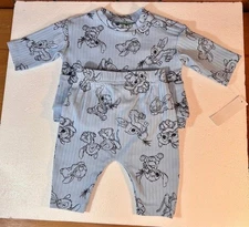 NWT Disney Baby Lilo and Stich 0/3M Blue Outfit - L/S Shirt and Pants