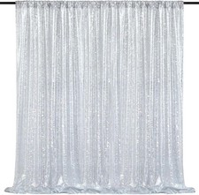 8x8ft Silver Sequin Backdrop Curtain Drapes Glitter Fabric Photo Party Decor