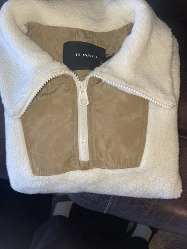 Maglione donna Coach LG Sherpa panna cappotto 1 4 zip