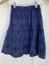 MOLO BLUE EYELET COTTON MIDI SKIRT