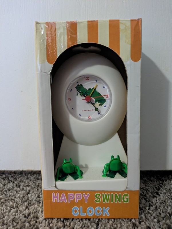 Vintage Moving Frog Clock Animated Kinetic Swing Clock w Box Parts Repair