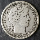 1907 D 50c Barber Silver Half Dollar