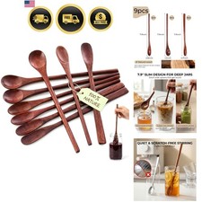 9 PIEZAS Cucharas de Miel de Madera, Cuchara Mezcladora de Café con Mango Largo para Postre de Mermelada...
