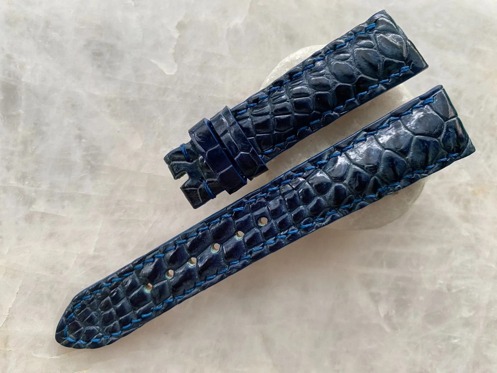19mm/16mm Navy Blue Alligator Crocodile Print Leather Watch Strap Band