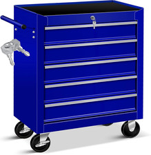 ® Carrello da officina - 5 Scomparti - Blu | Chiudibile a chiave | Metallo massi
