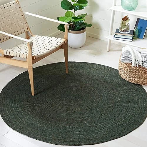 Boho Jute Rug Round – Handmade Braided Natural Fiber Floor Mat - Dark Green - Image 2 of 4