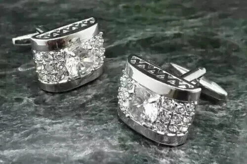 2.50Ct Round Lab-Created Diamond Men's Cufflink Wedding 14K White Gold Plated - Image 3 of 4