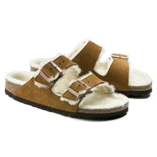 Birkenstock Unisex Arizona Shearling Suede Leather Sandals Regular Width - Mink