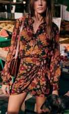 Sezane Capri Floral Wrap Bottom 100% Viscose Dress Size Uk 18