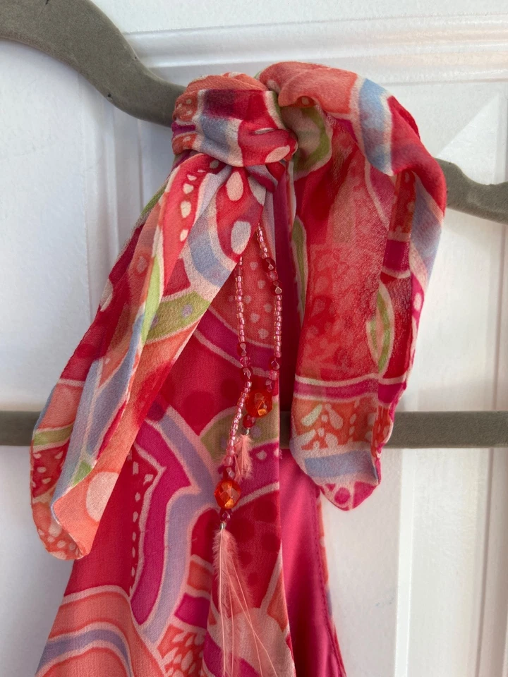 David Meister Maxi Dress Women's Size 12 Silk Pink Paisley Tropical Vacation - Image 4 of 4