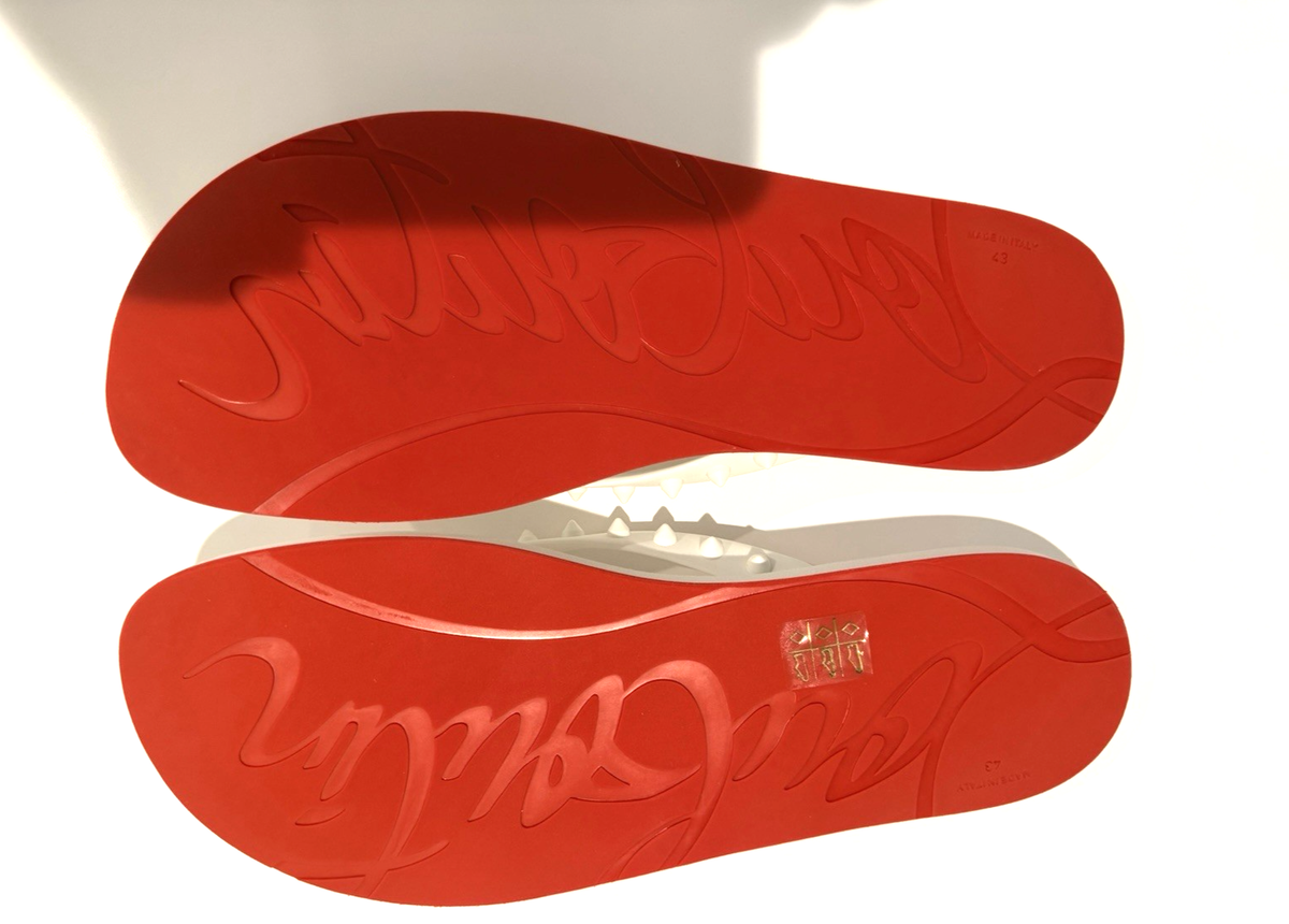 Christian Louboutin LOUBI Spikes White Flip Flop Rubber Sandal