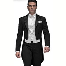 Custom Made Black Groom Men Suit Tailcoat Groomsman Mens Wedding Prom Suit