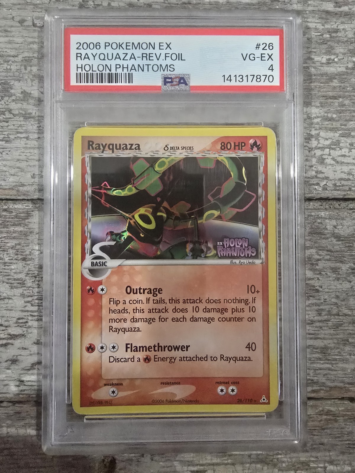 2006 POKEMON EX HOLON PHANTOMS #26 RAYQUAZA-REVERSE FOIL PSA 4