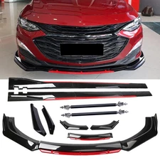 Glossy Black Look Red Front Lip Chin Bumper Side Skirt For Chevrolet Malibu Body