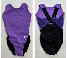 GK ELITE Gymnastics Leotard UNIQUE Elastic MESH Back PURPLE Black TANK Size: AXS