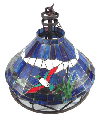 Vintage Stained Glass Ceiling Chandelier Duck Decor Metal Frame Milk Glass Globe