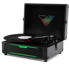 Victrola Bluetooth Record Player LED Light Modes Portable Suitcase Design Black