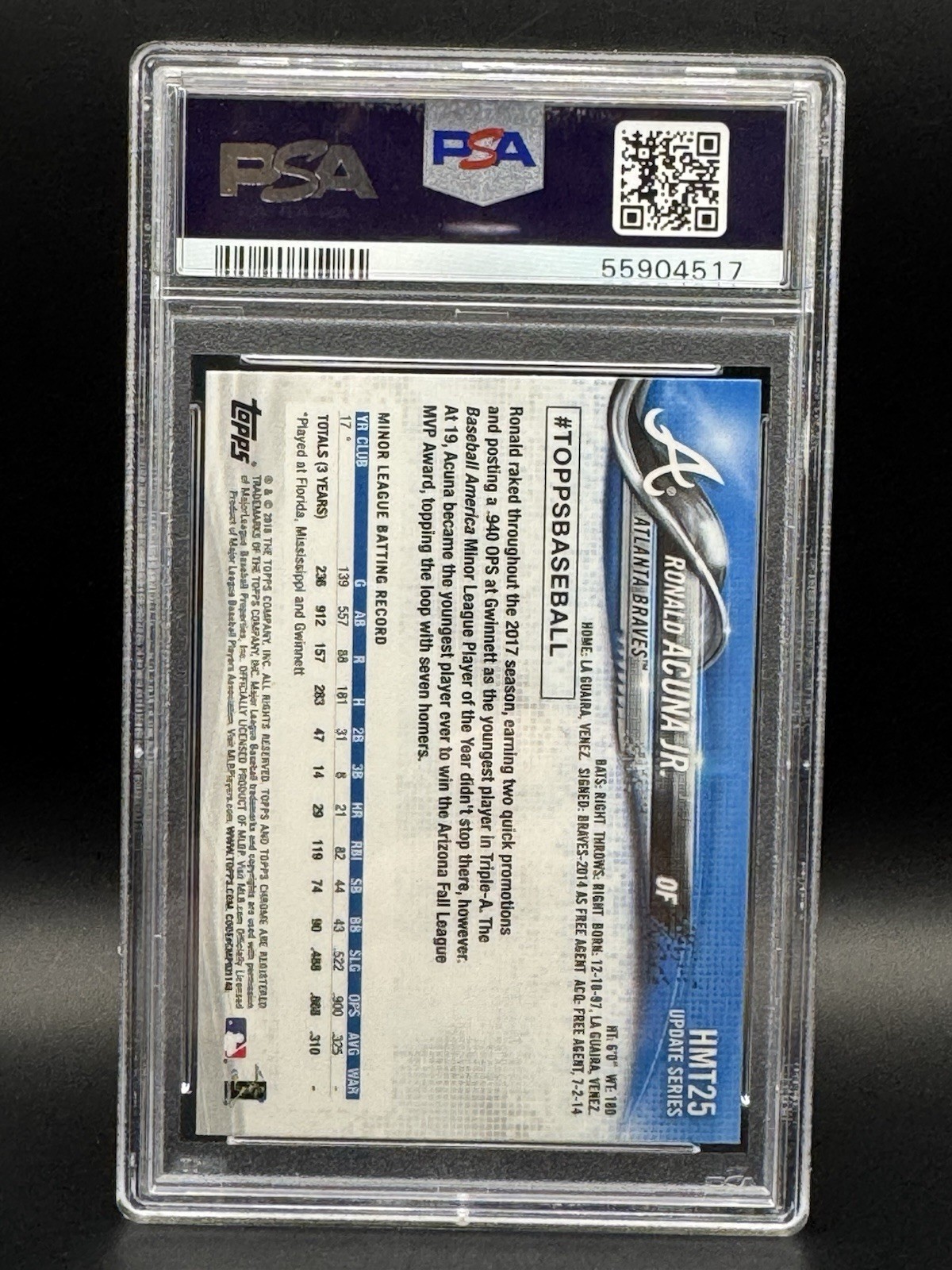 2018 Topps Chrome Update Ronald Acuna Jr. RC Rookie #HMT25 Braves PSA 10 view 2