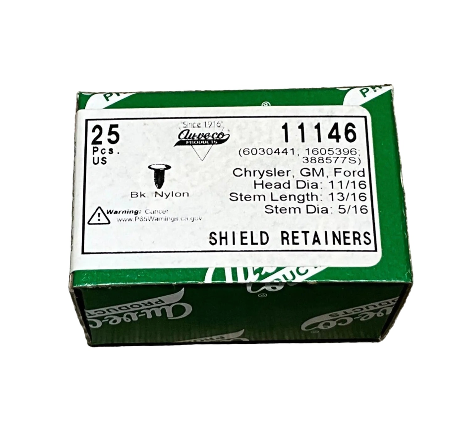 25 Radiator Fender Bumper Shield Retainers Auveco 11146 GM: 11569768 ...