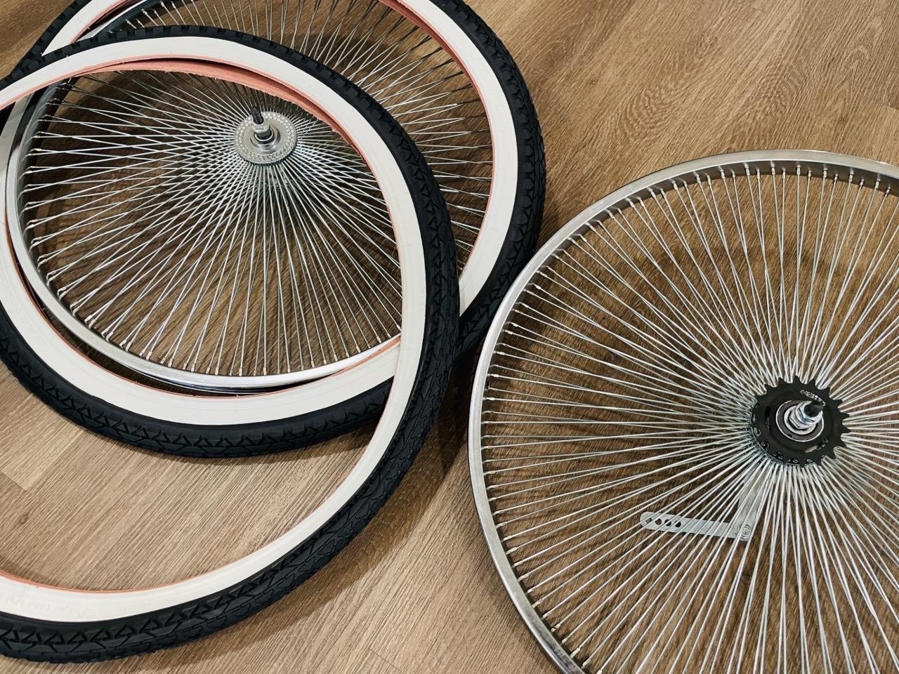 Pair 26" Cruiser Lowrider Bicycle Dayton CHROME Wheel Set 144 Spoke w/ Tires