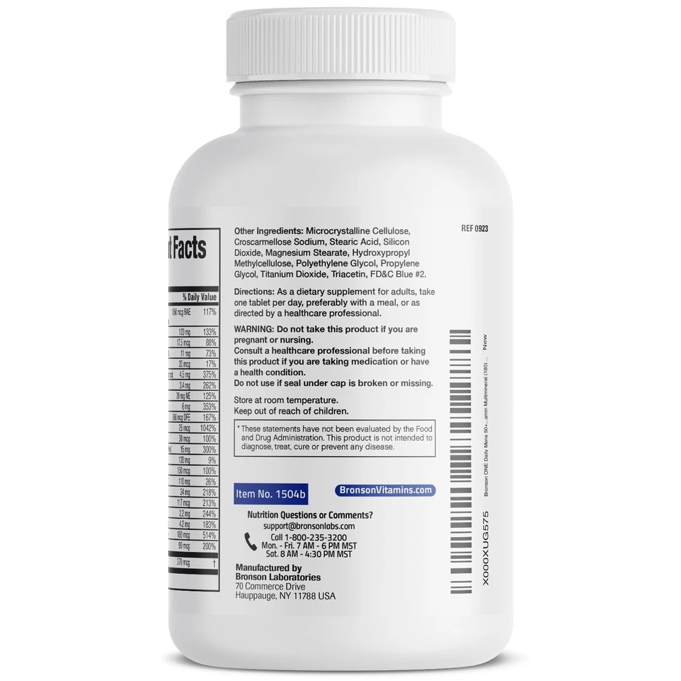 Bronson ONE Daily Men's 50+ MultiVitamínico Completo MultiMineral, 180 Comprimidos Foto 3 de 4