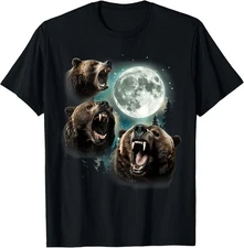 Three Grizzly Bears Howl At Moon Starry Mountain Forest Bear T-Shirt