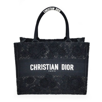 Dior Book Tote Medium Black M1296 Handbag with Flower Embroidery