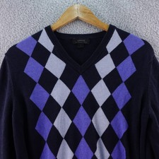 Mens Express Silk Cashmere Blend Argyle V Neck Sweater Mens M Grandpa Preppy
