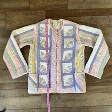 VINTAGE Handmade Crazy Quilt Jacket Women's Size M Pastel Patchwork 16B4