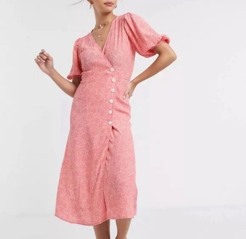 Faithfull the Brand Fran Midi Dress in Maurie Floral Print USA 6 AU 10 Pink M - Bild 1 von 12