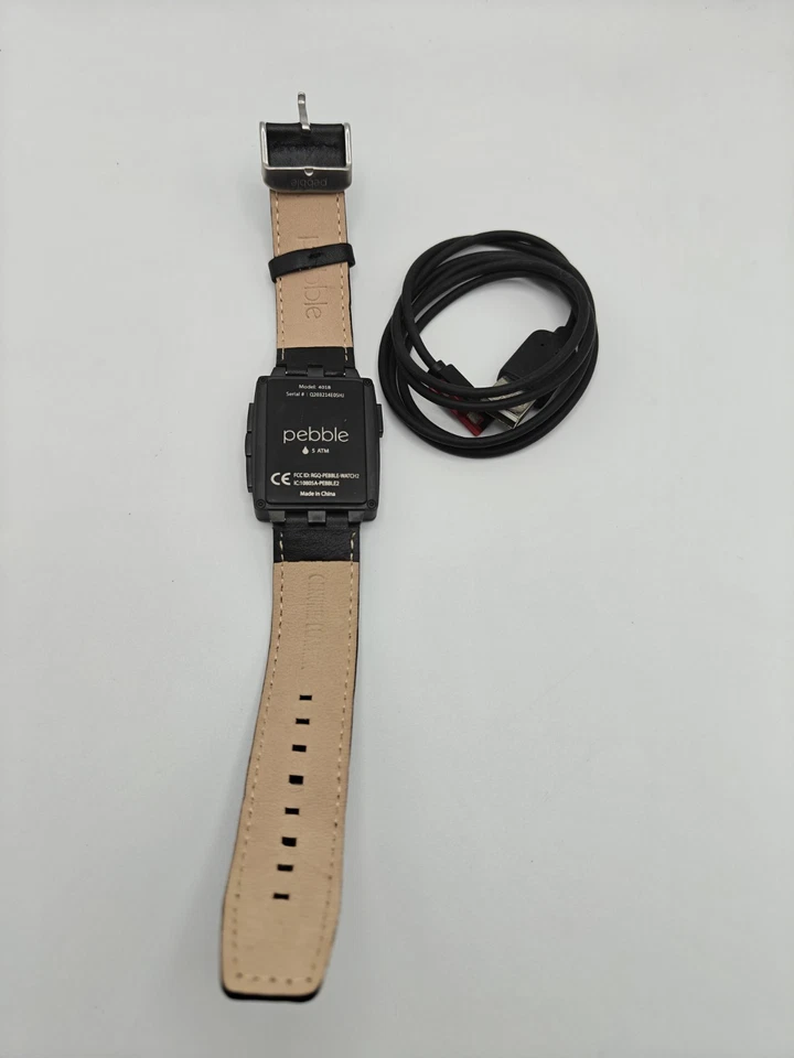 Pebble Watch 2 Smartwatch with Leather Band & USB Cord 401B FOR PARTS - Image 3 of 4