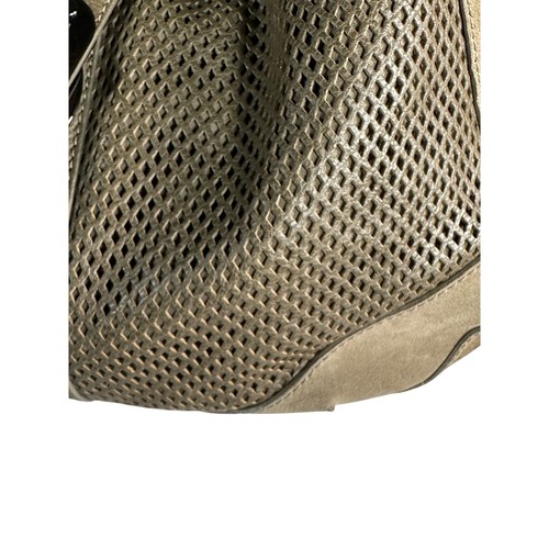 BURBERRY Bartow Perforated Suede & Leather Hobo Gray Khaki Carryall Shoulder Bag - Picture 3 of 18