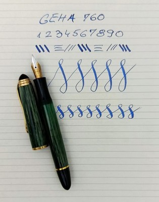 GEHA 760 Pearl Green Reserve Tank Fountain Pen 14k FS Nib Collectible VTG 50s RR