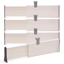4 Pack Adjustable Dresser Drawer Dividers Organizers, Plastic Expandable Draw...