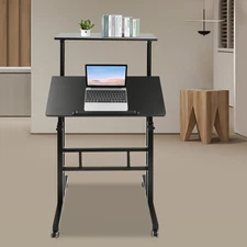 Adjustable Height Stand Up Desk Mobile Workstation Laptop Desk w/Wheels Home