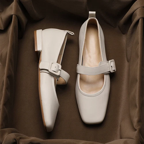 Zapatos de salón Mary Jane de punta cuadrada para mujer zapatos planos de fiesta damas sin cordones con correa al tobillo - Imagen 27 de 43