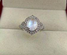 Natural Moonstone 14k White Gold Plated , 925 Sterling Silver Woman's Ring