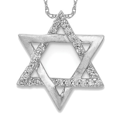 14K Solid White Gold Diamond Star of David Floating Chain Slide Pendant Necklace
