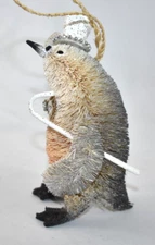 Pottery Barn Bottlebrush Penguin Top Hat Cane Bow Tie Christmas Ornament Neutral