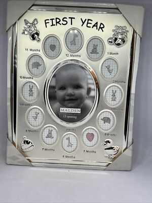 NIB ~ Malden Baby's First 1st Year Silver Frame ~ 13 Picture Openings Collage