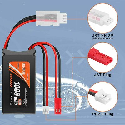 AMZZN Batería Lipo de 3.7 V 1200 mAh 30C con cable de carga USB, enc