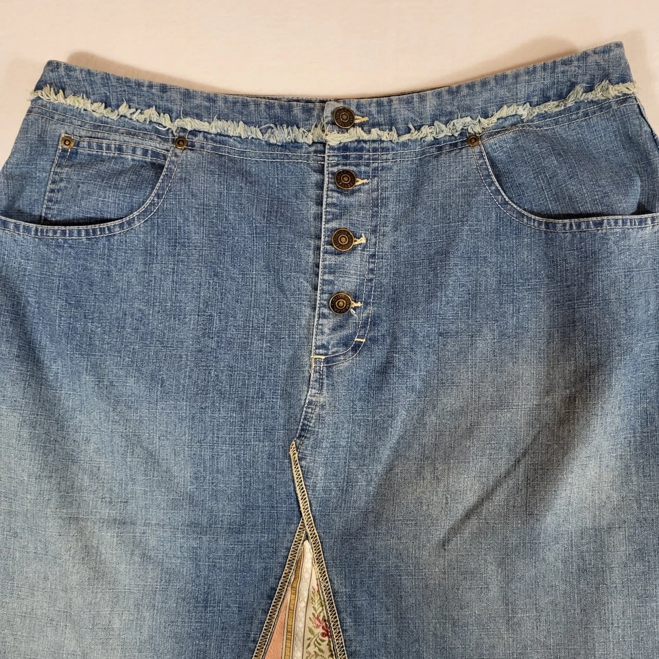 Falda De Colección Gloria Vanderbilt Mujer 14 Denim Patchwork Deshilachada Espalda Abertura Botón Foto 4 de 4
