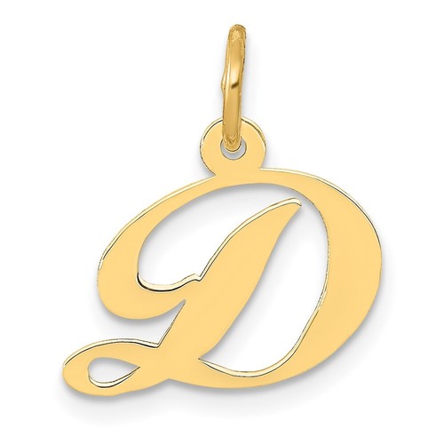 Real 10K Yellow Gold Small Fancy Script Initial D Charm; Women & Men - 第 1/6 張圖片